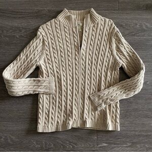 L.L. Bean Cable Knit Sweater- 100% Cotton Full-Zip BEIGE